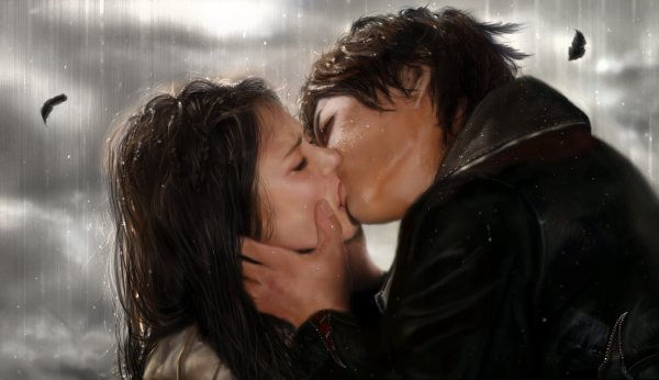 Damon Elena Rain Kiss