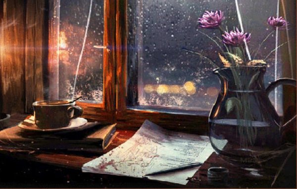 Окно дождь подоконник