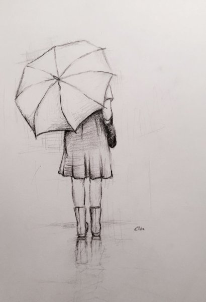 Человек с зонтом рисунок
