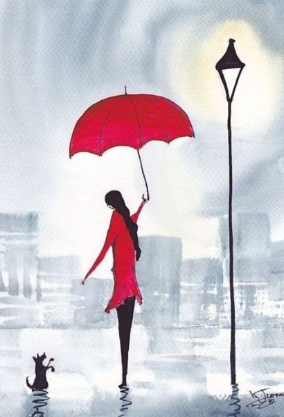 Девушка с зонтом рисунок