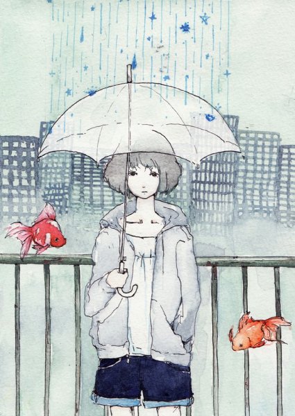 Пара под зонтом карандашом