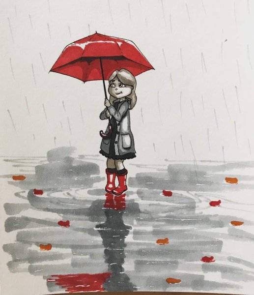 Девушка под зонтом рисунок карандашом