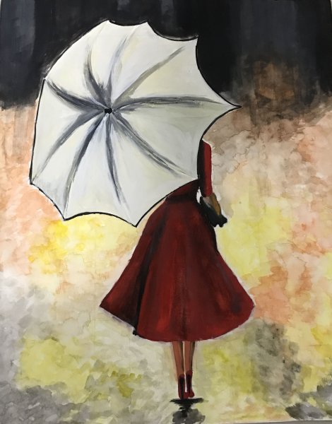 Набросок девушка с зонтом