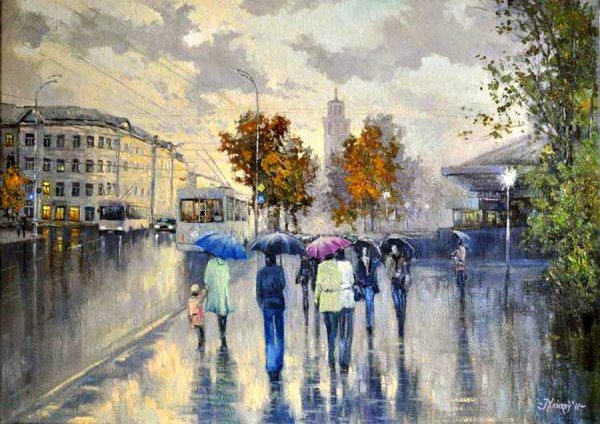 Городской пейзаж с людьми