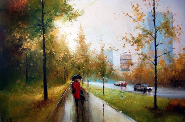 Пейзаж с дождем живопись