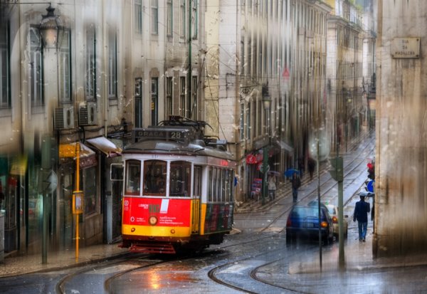 Трамвай осень город