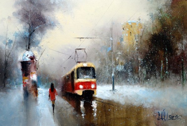 Зимний трамвай в живописи