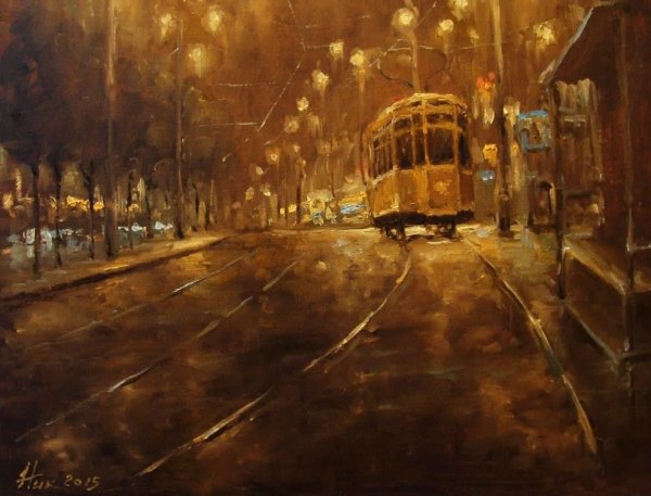Ночной трамвай живопись