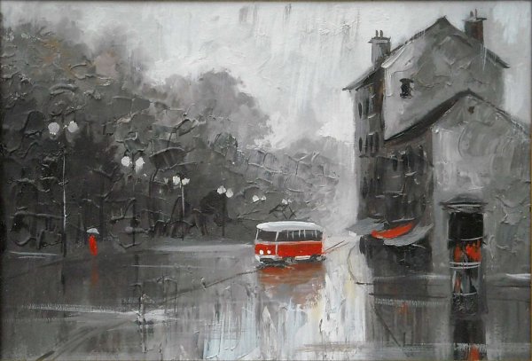 Пейзаж с дождем живопись