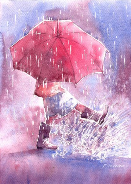 Зонтик акварель