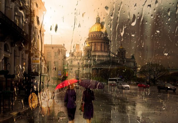 Дождливый Петербург акварель