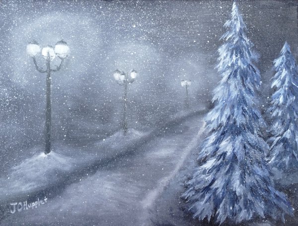 Снегопад ночь живопись