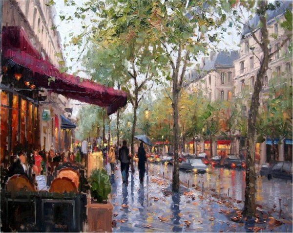 Париж , улочки , кафе , картина маслом