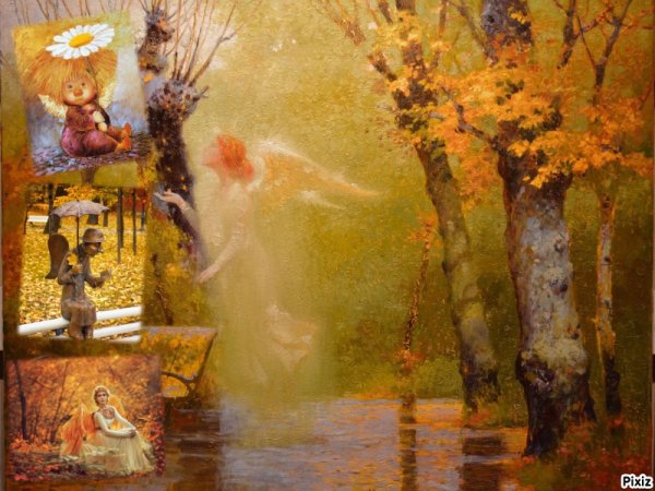 Осенний ангел прячется в дождях в листве янтарной в переливах света