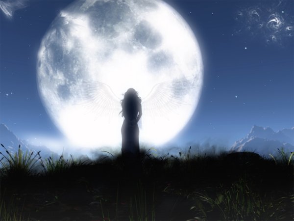 Девушка на фоне Луны