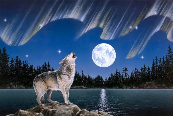 Северное сияние и Луна