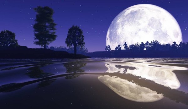 Пейзаж с большой луной