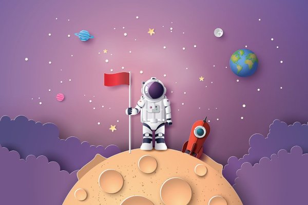 Мультяшный астронавт на Луне