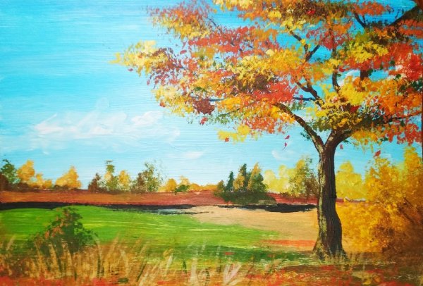 Пейзаж осени красками