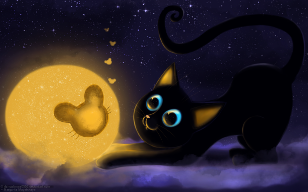Кот и луна рисунок