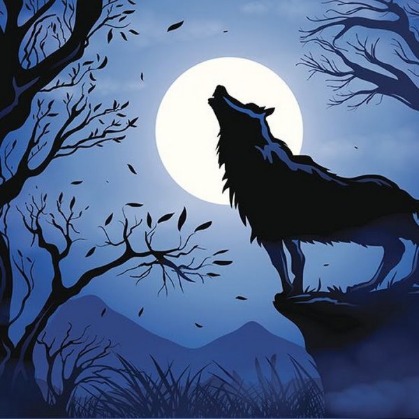 Силуэт волка в лесу