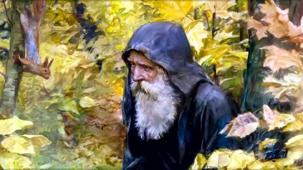 Картина с монахами с людьми