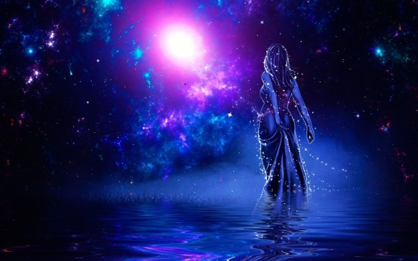 Девушка на фоне звездного неба