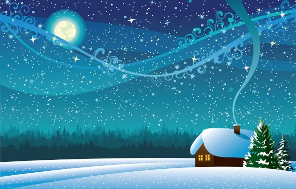 Зимний пейзаж ночной вектор