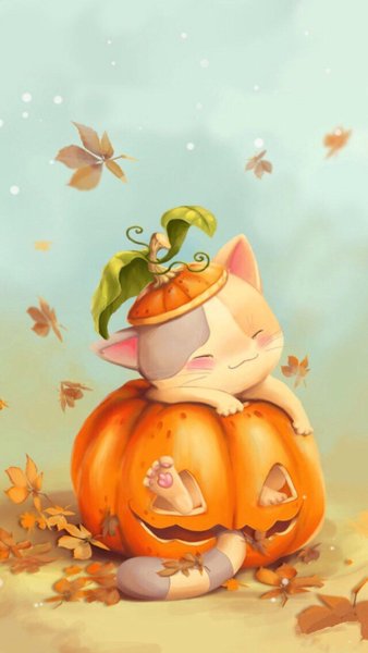 Милый котик с тыквой