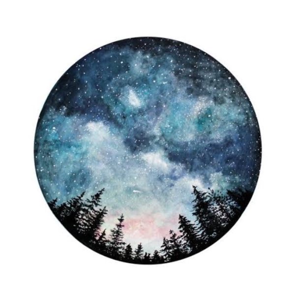 Акварельный пейзаж в круге