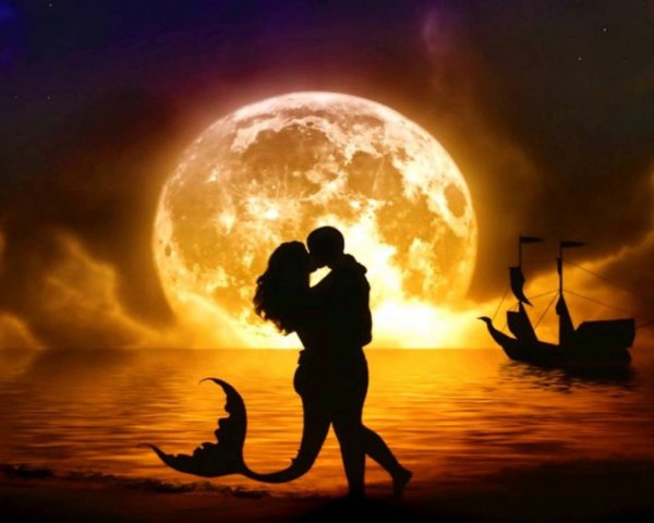 Влюбленные на фоне Луны