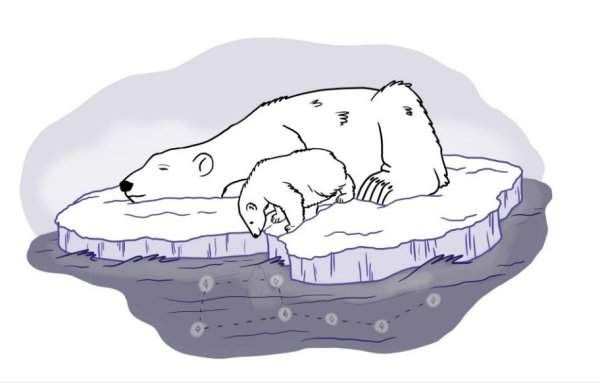 Белый медведь на льдине рисунок