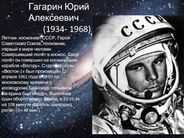 Гагарин Юрий Алексеевич полет в космос