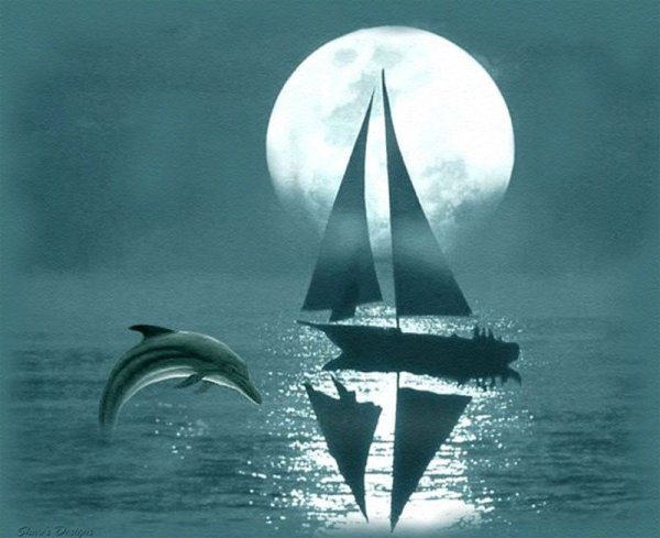Корабль Парус под луной