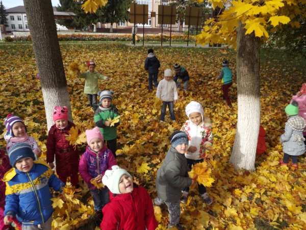 Дети на прогулке в детском саду
