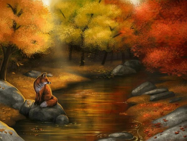 Осенний пейзаж с животными