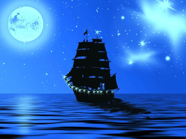 Ночное море корабль