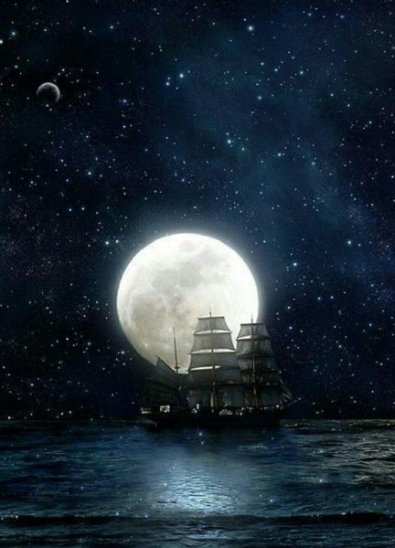 Ночное море корабль