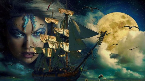 Девушка на фоне корабля