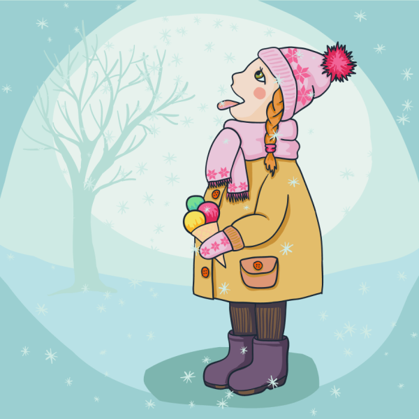 Дети едят мороженое зимой