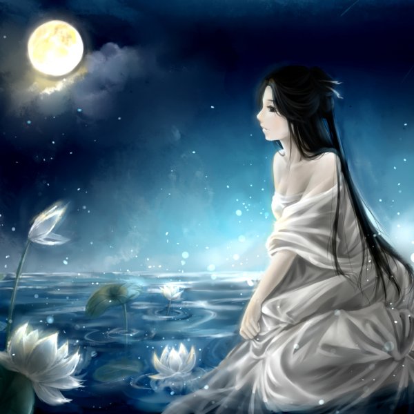 Ночь Луна девушка арт