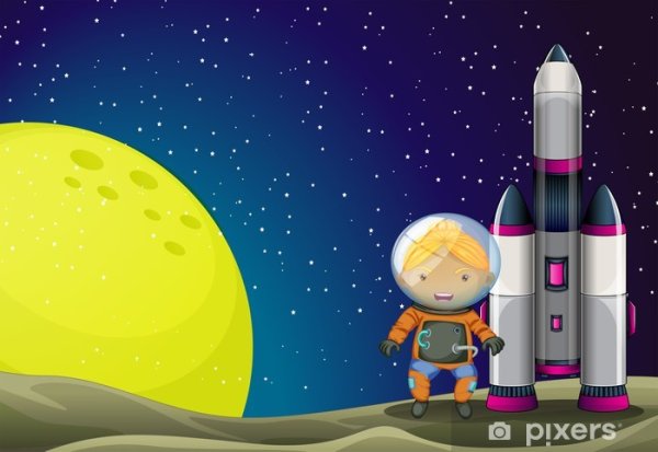 Космонавт на Луне с ракетой