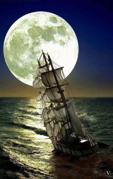 Ночь Луна корабль море