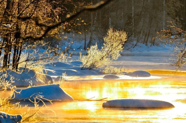 Зима река солнце