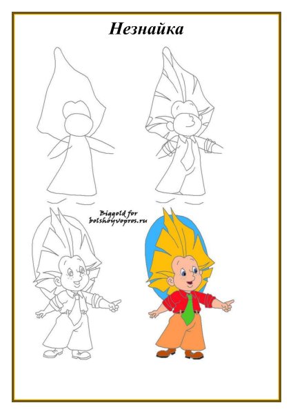 Поэтапное рисование Незнайки