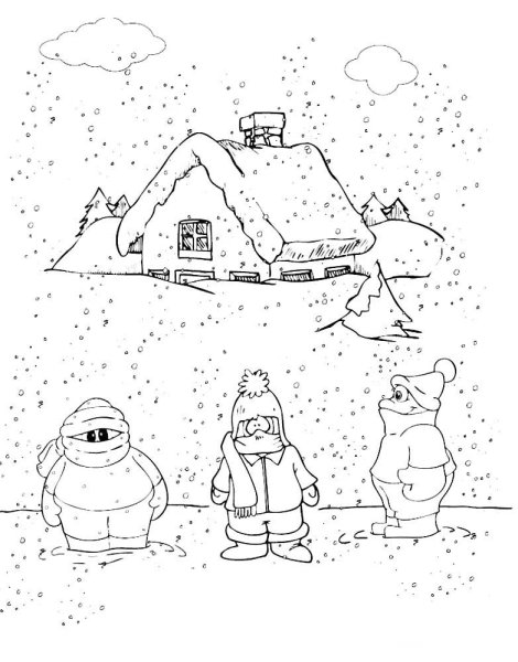Раскраска радостный первый снег для детей 😻 распечатать бесплатно