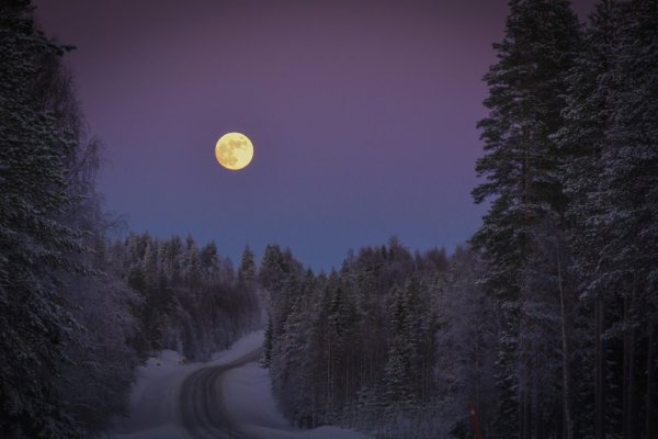 Огромная Луна на фоне снега