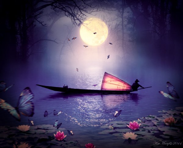 Лодка в лунном свете