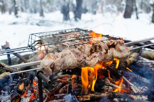Шашлык зимой в лесу