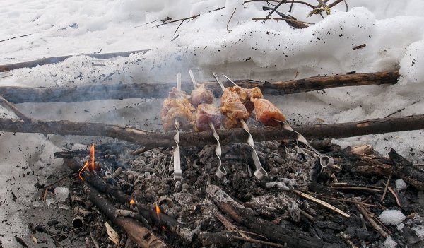 Шашлык зимой в лесу